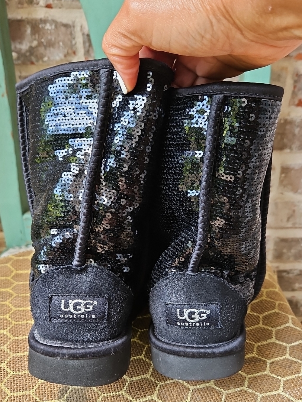 Ugg Black Cosmo Glitter Classic Short Boots - Picture 2 of 6